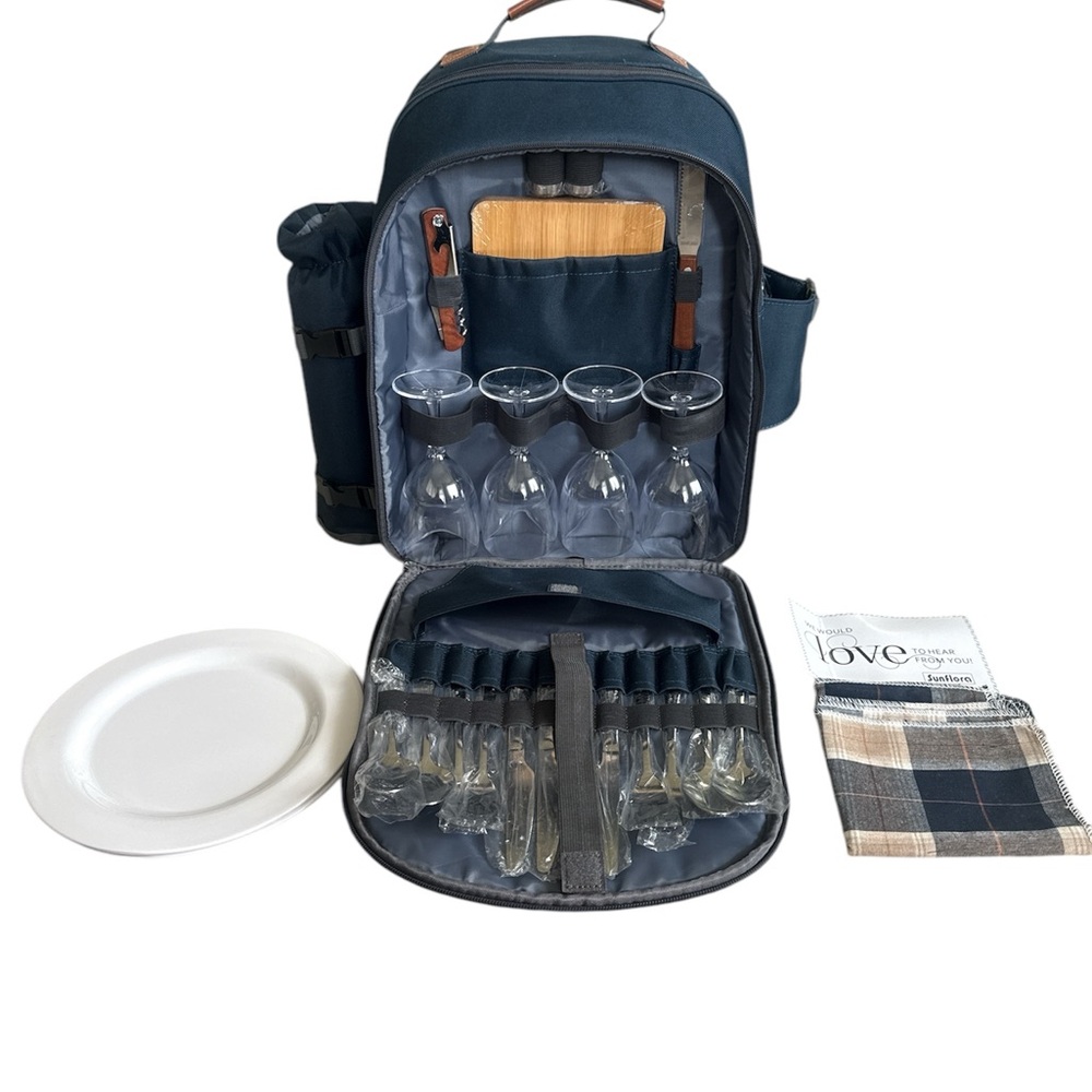 Sunflora Picnic Bagpack Set for 4 People in Navy Blue - Picture 3 of 10